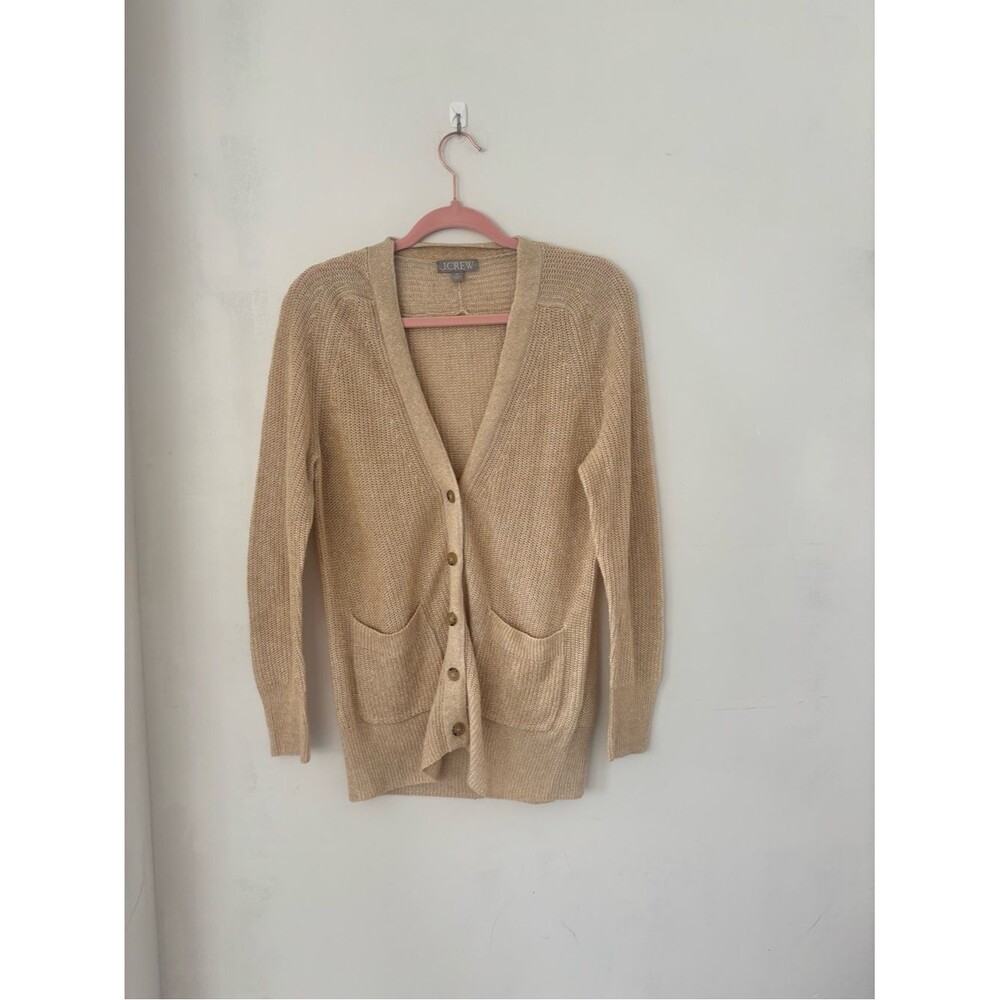 J. CrewXS Linen Blend Women’s Tan Knit Button-Front Cardigan